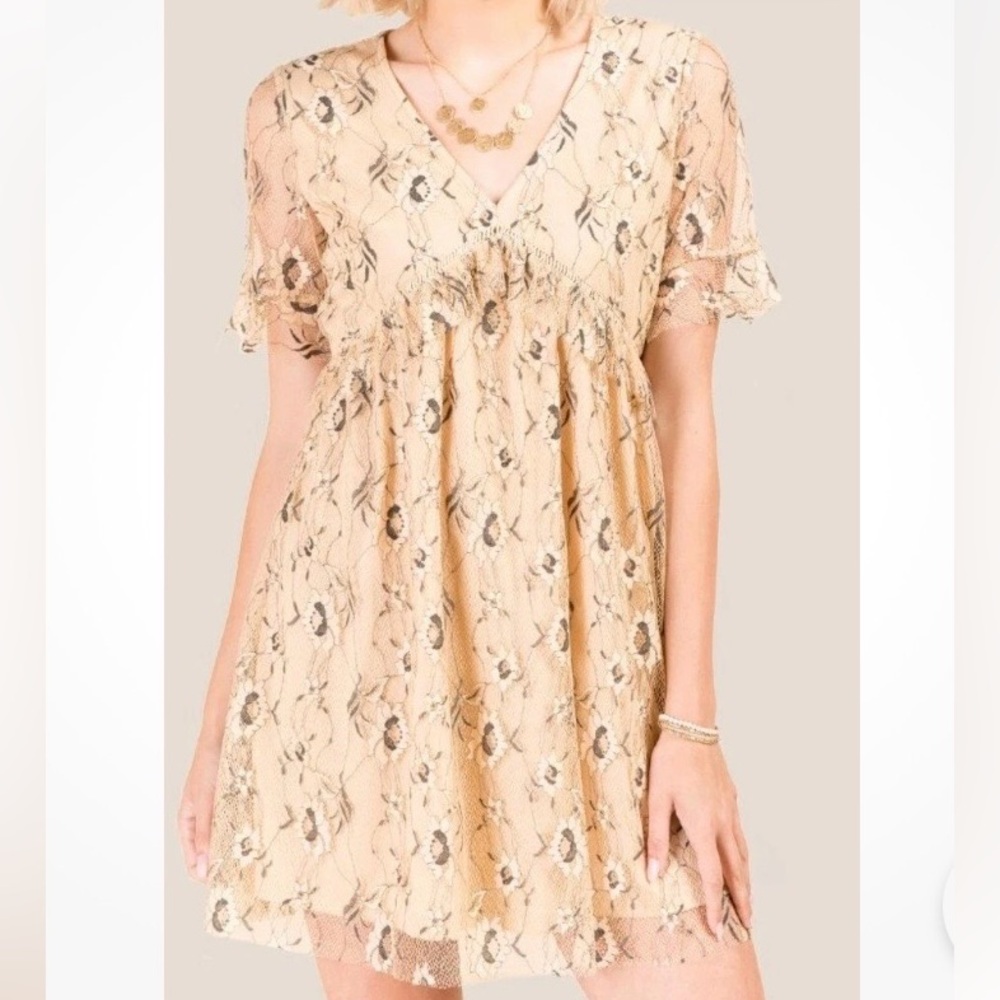 Francesca’s Cream & Black Lace Fit & Flare Dress – Size Large
